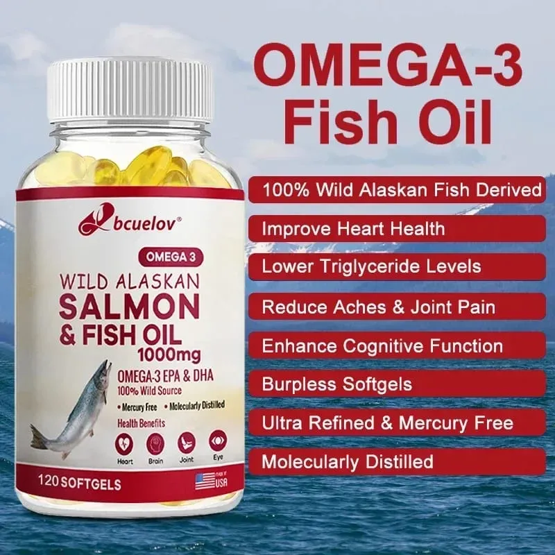 Wild Alaskan Salmon Oil - Pure Fish Omega 3 EPA DHA Fatty Acids - Supports Joint Function Brain Eye Immune and Heart Health