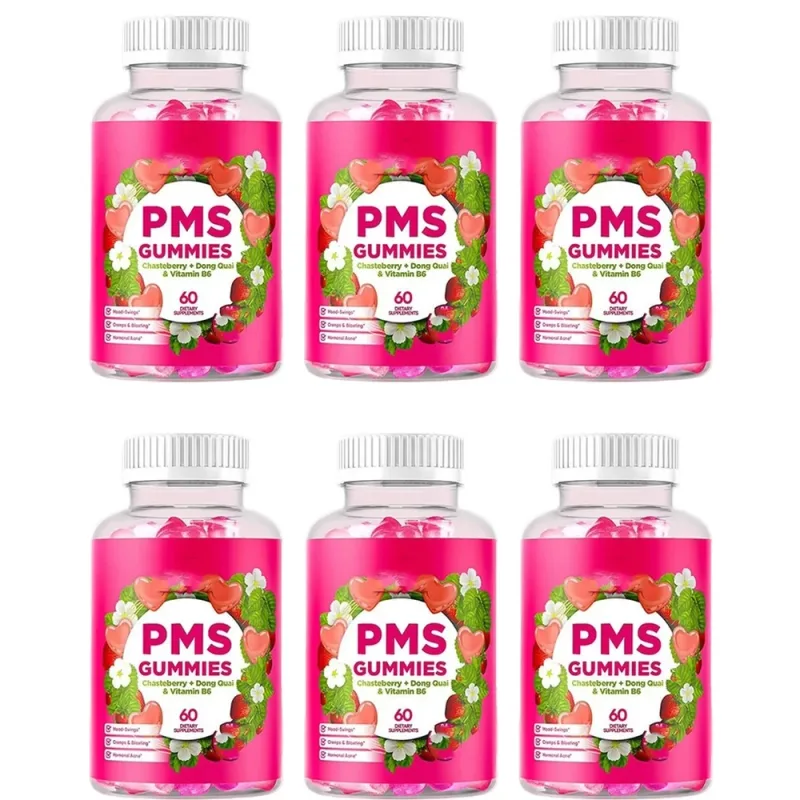 PMS Support Gummies with Chasteberry Vitex Dong Quai Vitamin B6 & Lemon Balm for Women's Monthly Wellness & Mood 60 Gummies