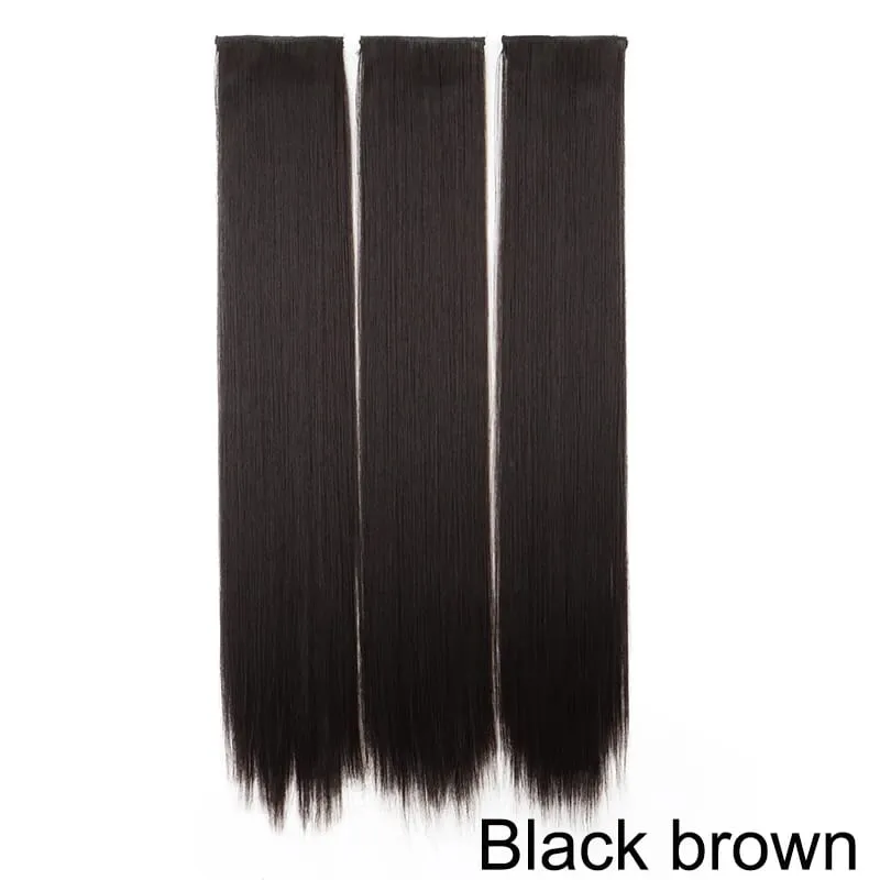24Inch Synthetic 3pcs/set Long Straight Hair Extension Lightweight Black Brown Hair Accessories for Women Daily