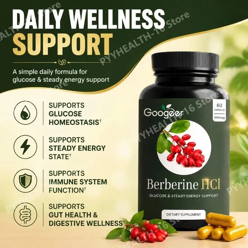 Googeer Berberine HCl Capsules Support Glucose Homeostasis and Steady Energy Plus Immune Support and Gut Health 60 Capsules