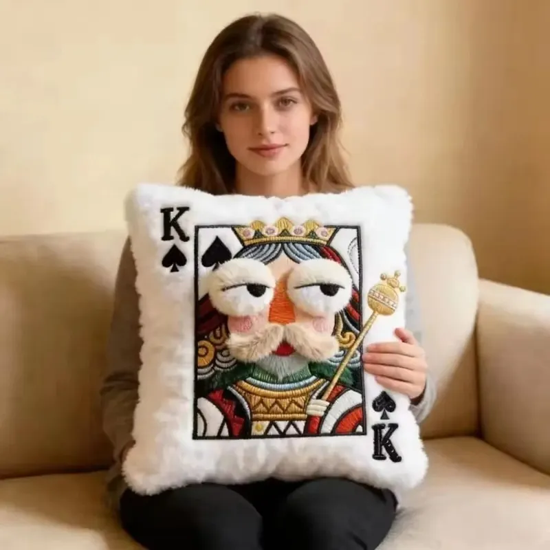 Patchwork Style Poker Card Cushion 3D Big Eyes High-Value Design Embroidered Pillow Card Game Theme Patchwork Pillow Home Decor
