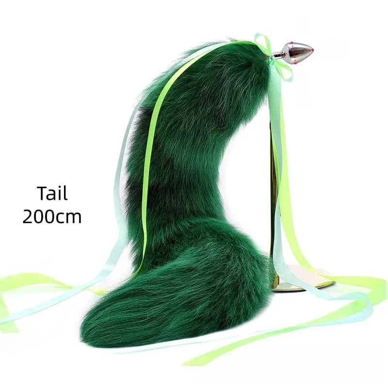 200cm Soft Real Fur Fox Tail Anal Plug with Split Design Metal Butt Plug for Women Cosplay Costume Flirt Sensory Sex Toys
