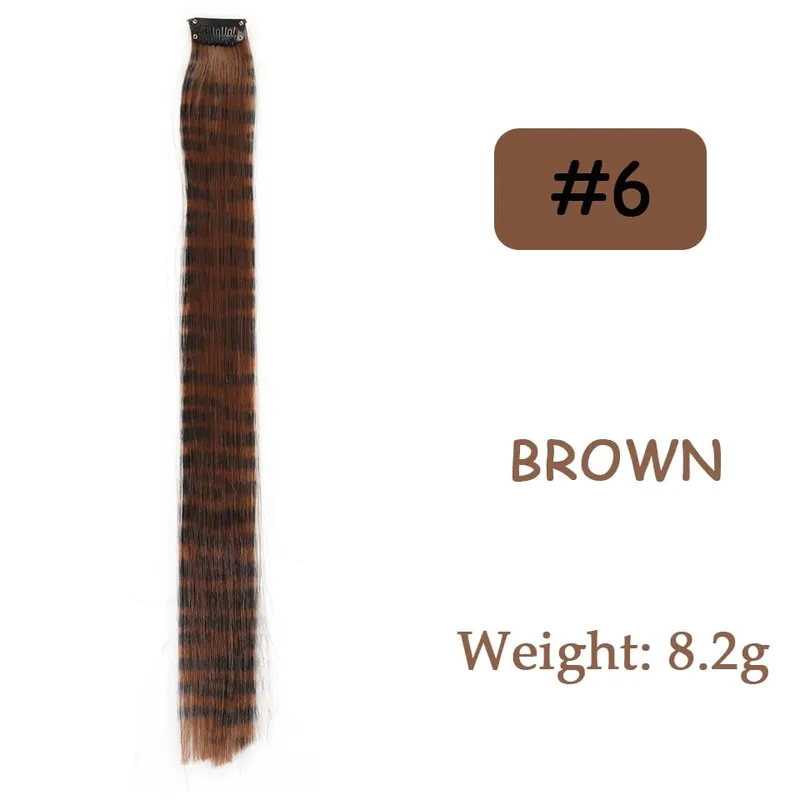 1pc/set Stripe Printed Hair Colorful Long Straight Hair Pieces Synthetic Clip-in Hair Extensions for Daily Use Party Halloween