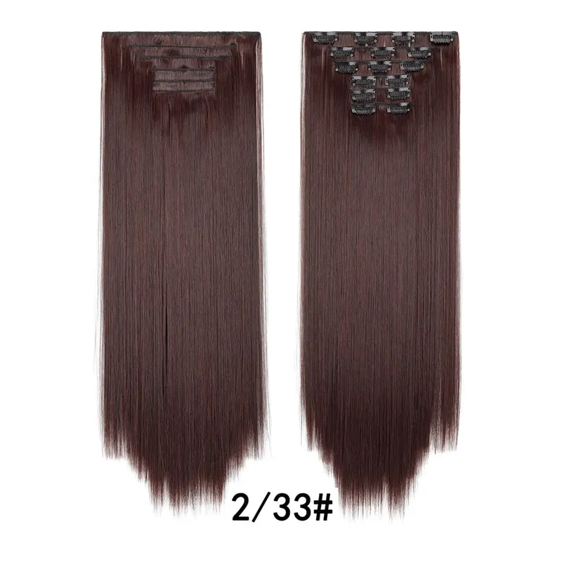 24Inch Clip in Hair Extensions Invisible Synthetic Extension 6PCS Long Straight Heat Resistant Clips on Hairpieces for Women