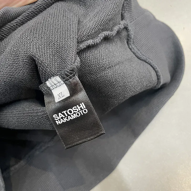 26FW Heavy Fabric Cotton Loose Rhinestone Rivet Satoshi Nakamoto Sweatshirts Men Women Vintage Charcoal Gray Green Pullovers