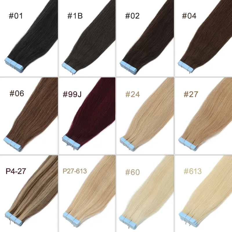 20pcs Seamless Tape in Hair Extensions Human Hair Straight Glue in Extensions Remy Human Hair Extensions 30g/pack 12-20inch