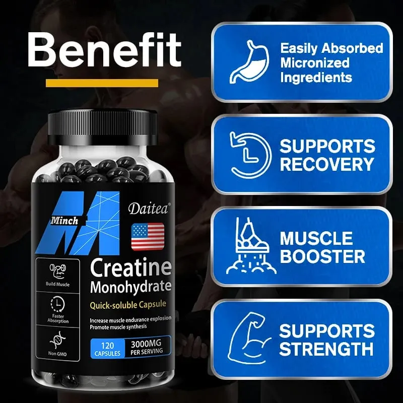 Creatine Monohydrate 3 000 Mg - Improves Energy and Endurance Increases Muscle Mass and Athletic Performance 120 Capsules