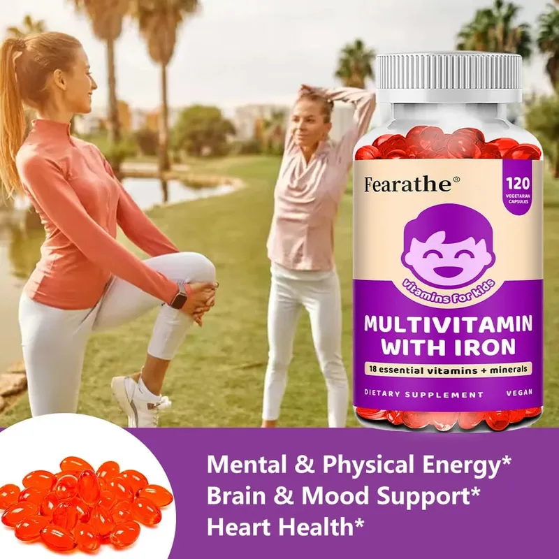 Kids Multivitamin Softgels with Iron Zinc & Biotin Daily Nutritional Supplement for Kids’ Growth Immune & Brain Support