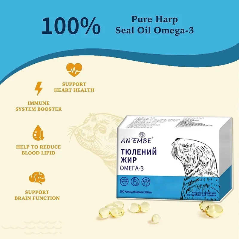 Harp Seal Oil Omega-3 Fish Oil Capsules Rich Source of EPA & DHA for Good Health Chemical-Free Non-GMO - 100 Softgels