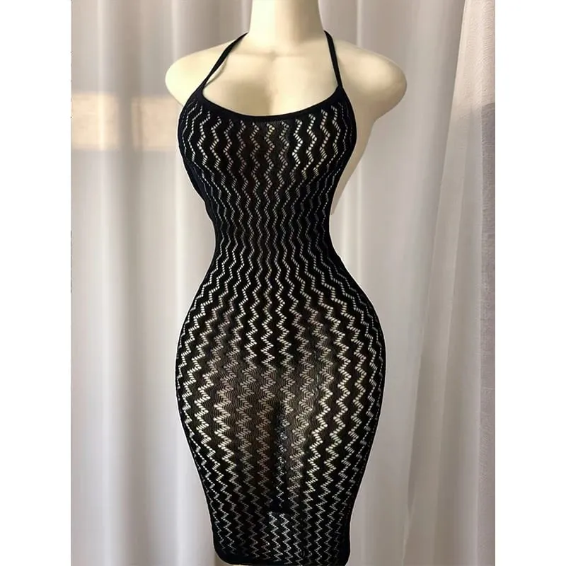 Mesh Beach Cover Up Jurk Vrouwen hol Sheer Visnet Bodycon Jurk Sexy Muziek Festival Rave Outfit Badmode Coverups