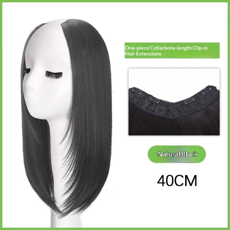 Uma peça clipe peruca invisível extensões de cabelo sintético tipo u curto extensão reta mulheres perucas meia peruca feminina