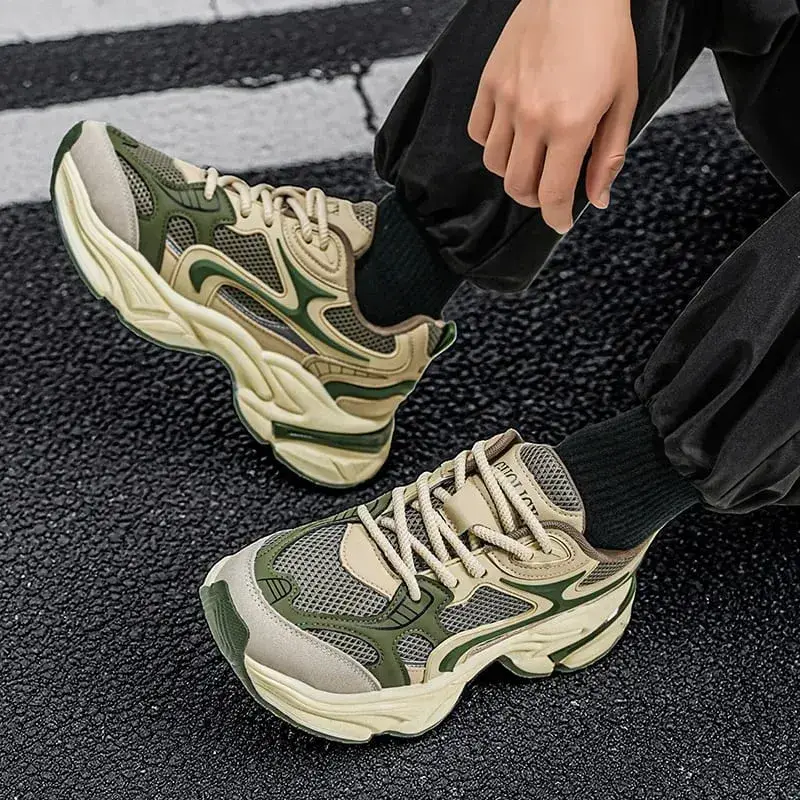 Men's Chunky Sneakers Breathable Mesh Running Shoes Thick Sole Non-slip Casual Sports Shoes
