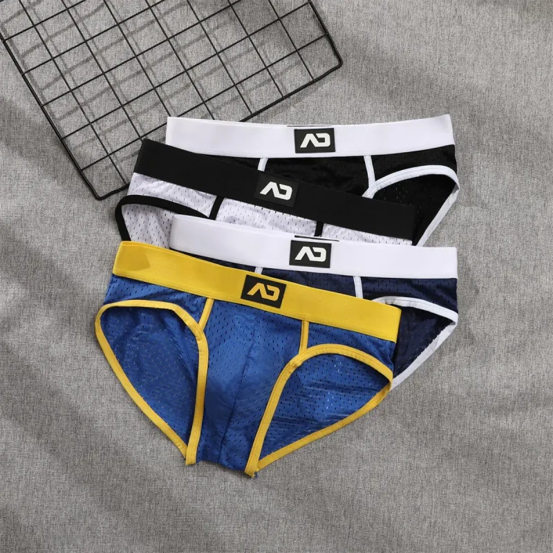 2026 solid color new men's low waist through mesh breathable briefs addicted underwear AD4-M388