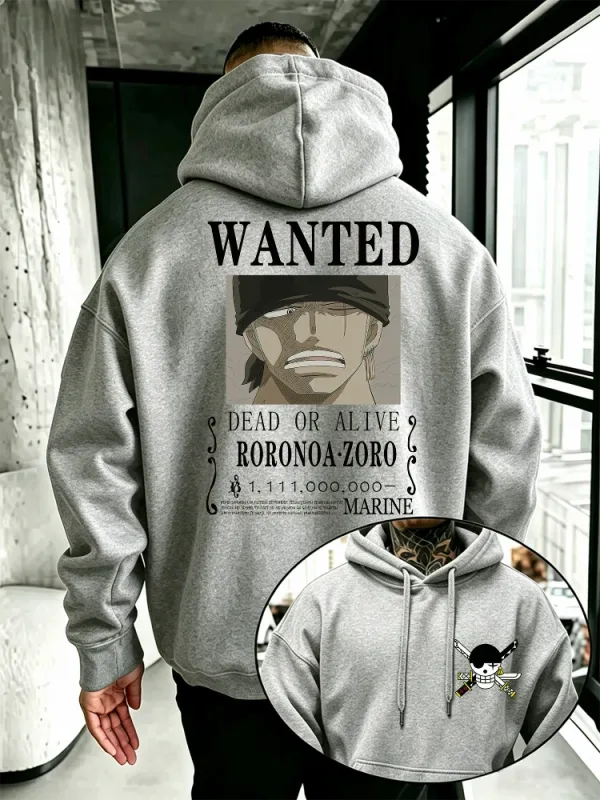 Bandai-Sudadera con capucha de una pieza para hombre, Jersey cálido de alta calidad para otoño e invierno, con estampado de póster de Se busca Zoro, estilo informal