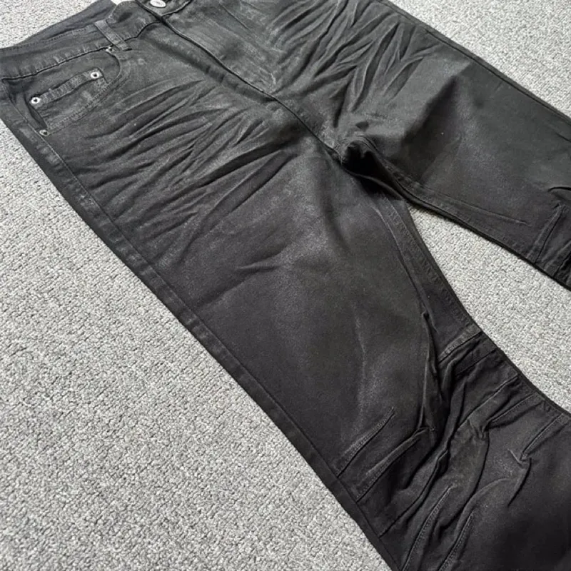 High street coated micro-flare jeans American retro heavy industry men and women black gothic retro casual loose jeans