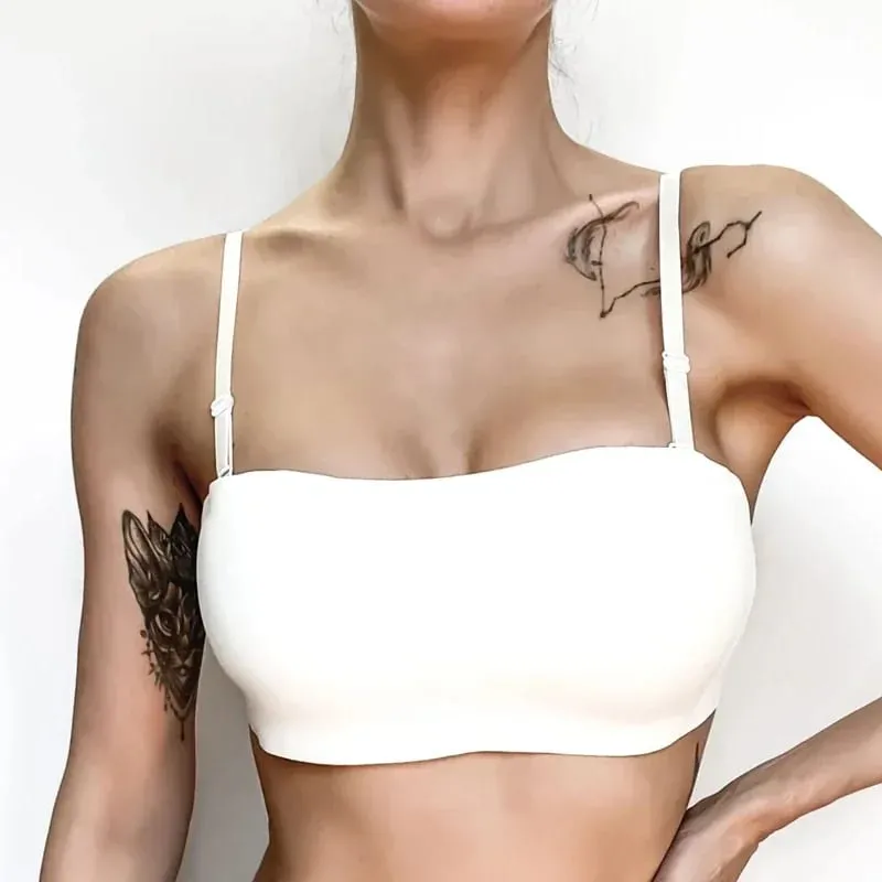 Baju Atasan Tiub Sekeping Lancar Wanita Pad Boleh Tanggal Intimate Asas Hitam/Putih/Kulit Wanita Bra Tanpa Tali Bandeau Pakaian Dalam Seksi