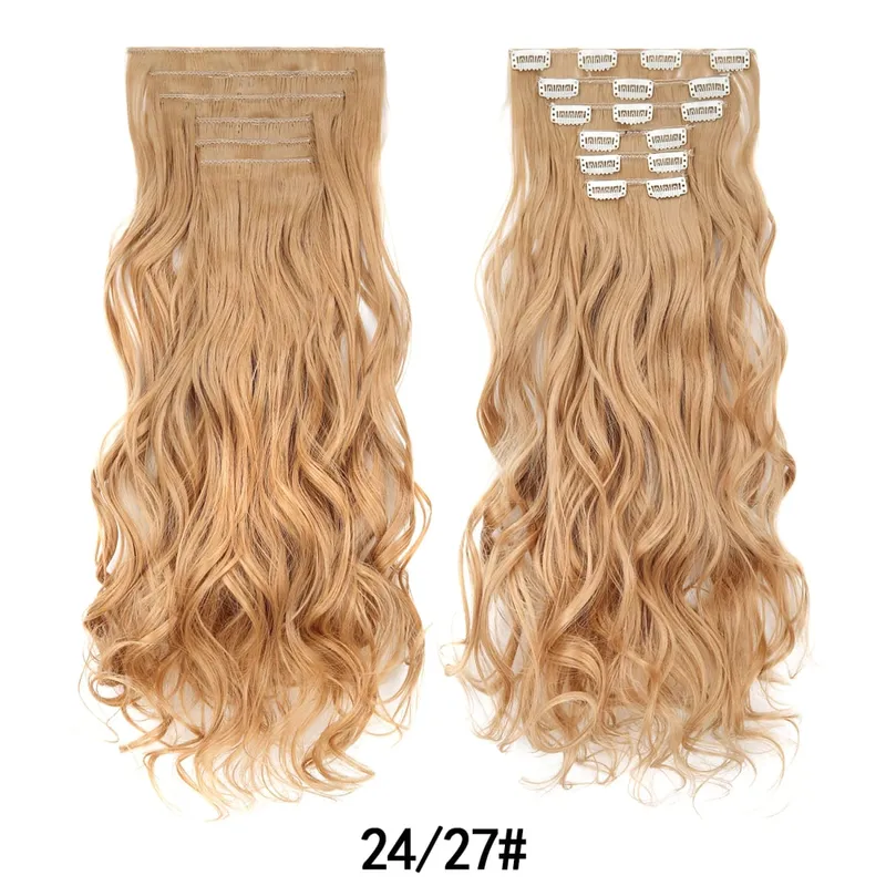 Jeedou 20 Inch 140g Clip In Hair Extensions 6Pcs 16 Clips Long Wavy Synthetic Ombre Hair Pieces for Women Full Head