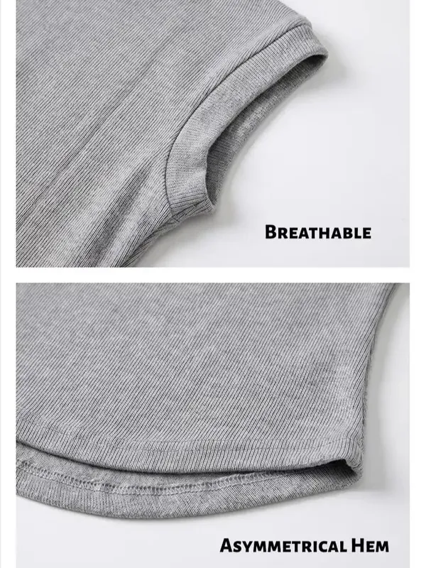Women's Ribbed Cotton Short-Sleeve Commuter Top Stretchy Soft Minimalist Versatile Slim-Fit Breathable.
