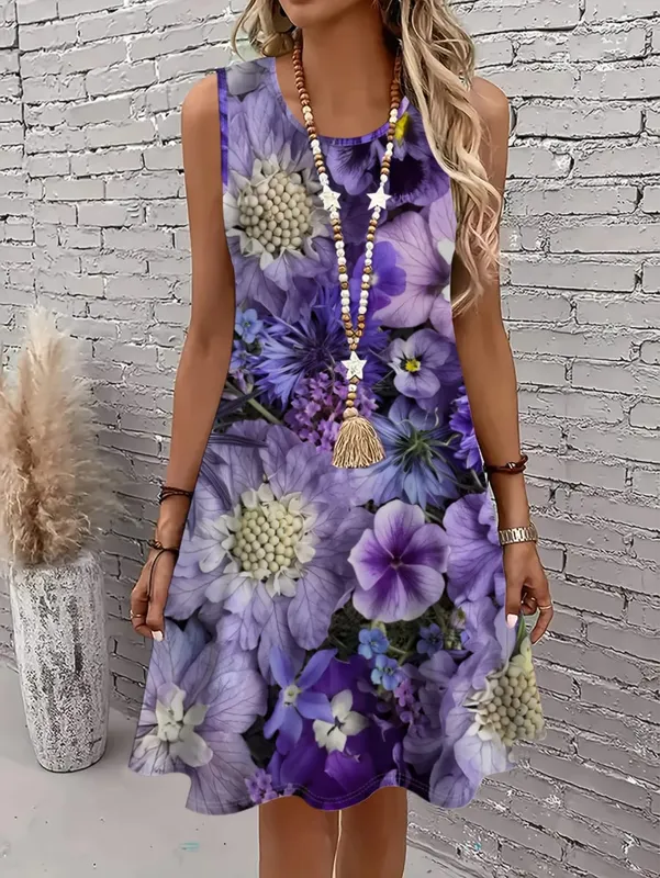 Women's Sleeveless A Line Dress Vibrant Floral 3D Print Dresses Woman Summer Woman Clothing Oversized Y2k Ladies Clothes Tops — image 5