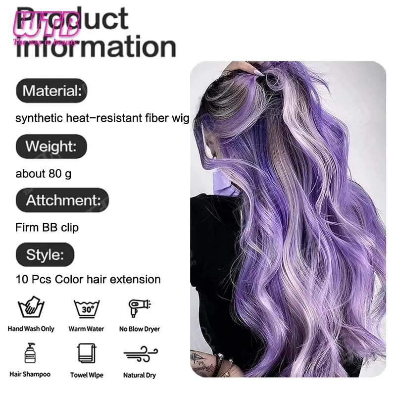 WTB Colored Synthetic Hair Extensions with BB Clip Style Curly Hair Extensions Suitable for Women to Wear During Holidays Events