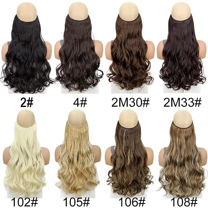 20Inch Synthetic Long Curly Invisible Wire Hair Extensions Headband Heat Resistant No Clips Hairpiece for Women
