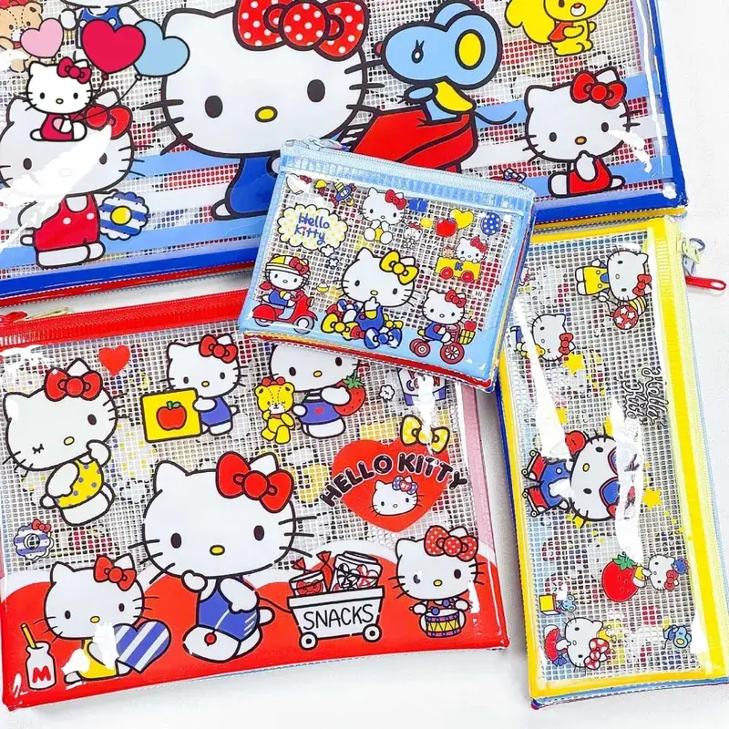 HelloKitty Cartoon Peripheral Stationery Bag Pencil Case Multi-Purpose Storage Bag Made of PVC Waterproof Material 4pcs