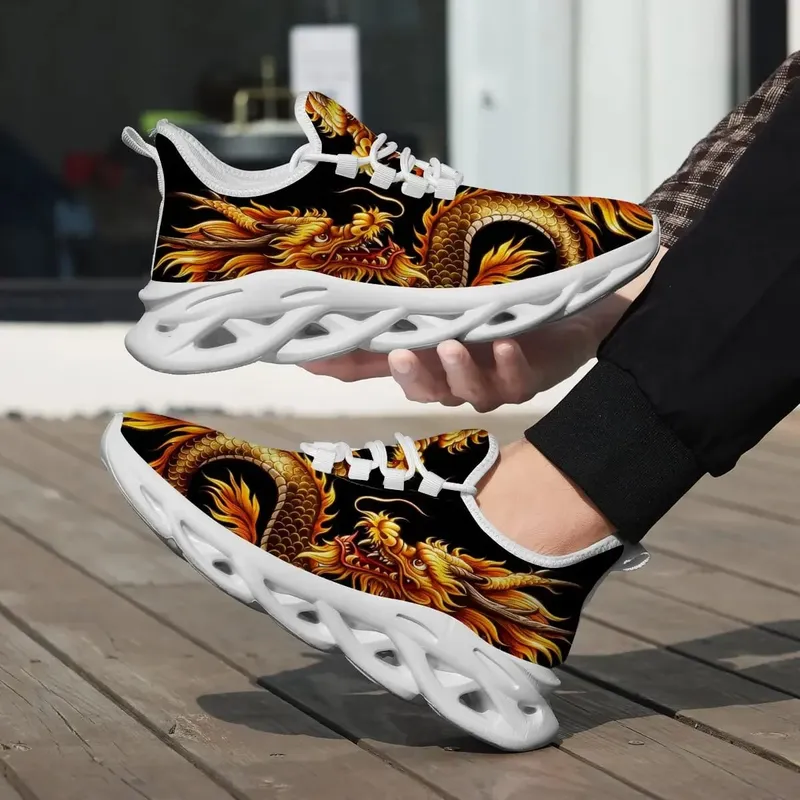 Dragon Graphics Sneakers Men Mesh Breathable Casual Men Shoes Unisex Light Thick Sole Couple Shoes Athletic Sneakers Women Shoes