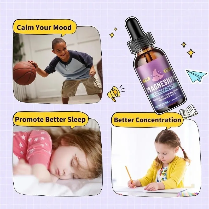 Titisan Cecair Magnesium Glycinate Kanak-kanak dengan L-theanine Omega-3 Vitamin B6 D3 untuk Relaksasi Tidur 2 Fl Oz Perisa Strawberi