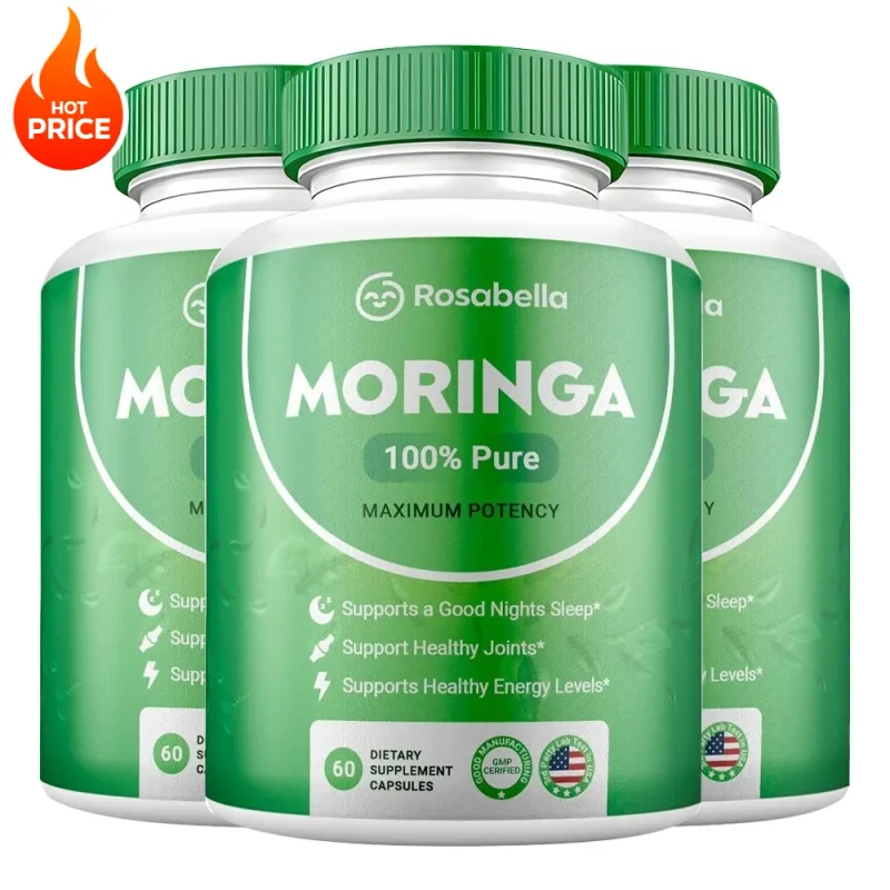 Moringa Capsules - Pure Moringa Powder Energy Skin Immune & Gut Health Natural Green Superfood Supplement - 60 Count