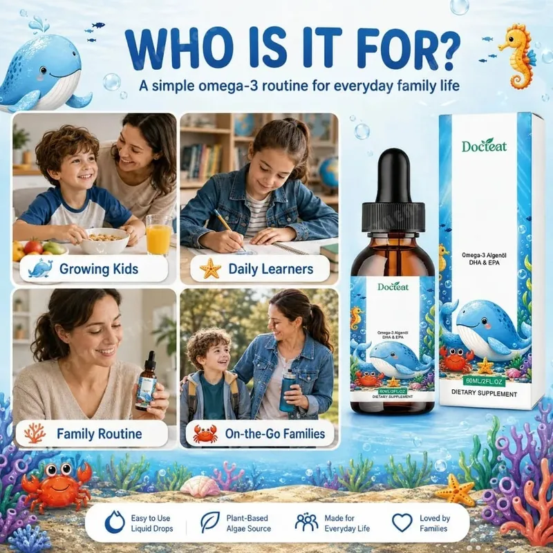 Docteat plantebaseret omega-3 algeolie DHA EPA væskedråber Børn Hjernesundhed Vegansk ikke-GMO Daglig ernæring Orange 60 portioner