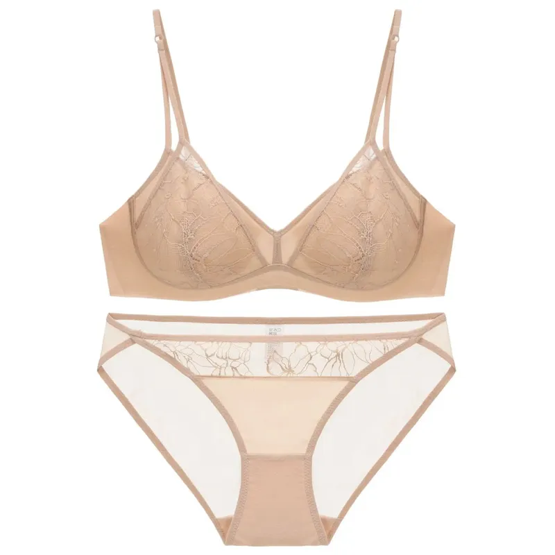 Conjunto de lencería Sexy de estilo para mujer, sujetador inalámbrico push-up de retazos de encaje fino en contraste con tirantes dobles para busto pequeño