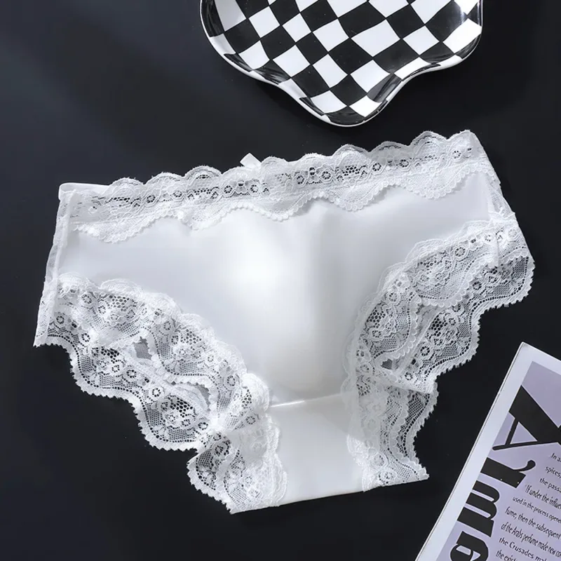 Men Triangle Panties Lace Trim Butterfly Knot Flower Pattern Manipis Super Kumportable U Bulge Pouch Breathable Transparent Underwe