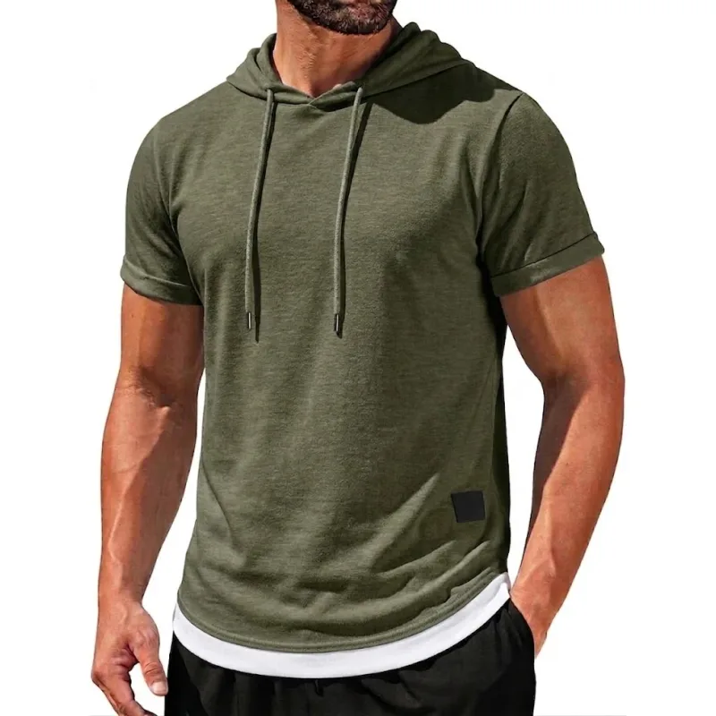 Hoodie Lengan Pendek Musim Panas Kaus Tipis Kasual Pria Hoodie Pulover Ringan Kaus Sejuk Pakaian Jalanan Korea Pria Gym