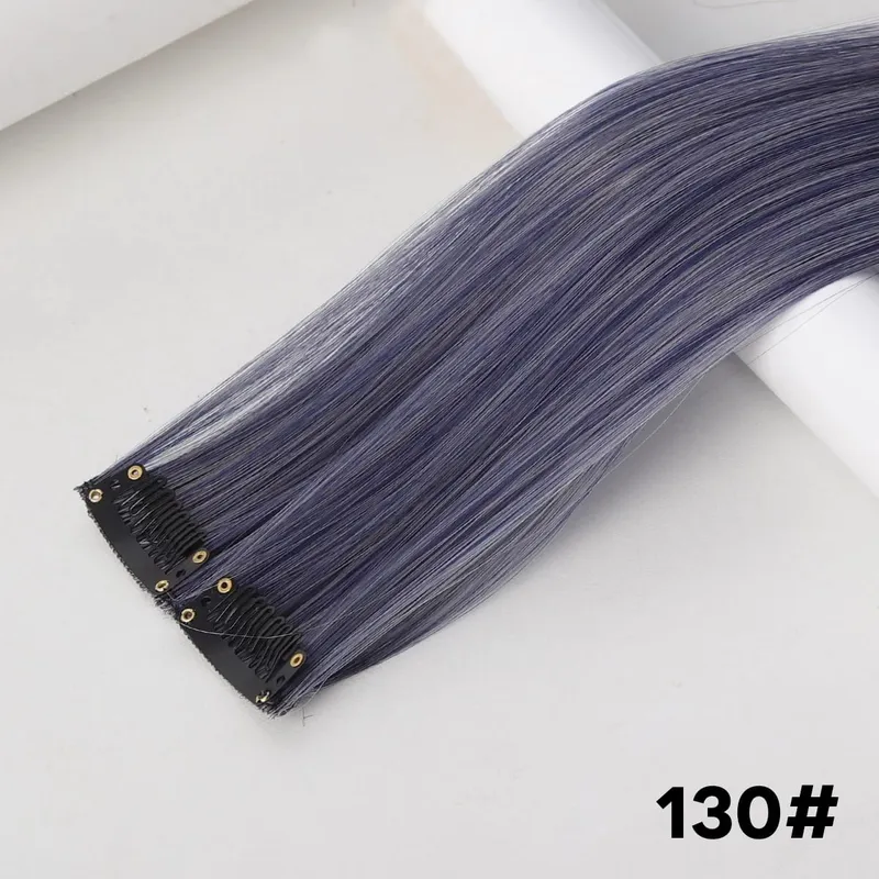 2PCS synthetic color hair extension piece wig women's highlighting clip hair heat-resistant wig piece long straight hair