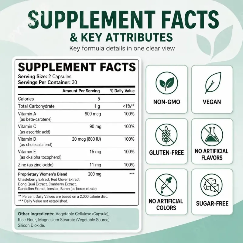 Googeer Women's Multivitamin Capsules with Inositol Vitamin Mineral Blend for Supports Hormone Balance Immune Health 60 Capsules
