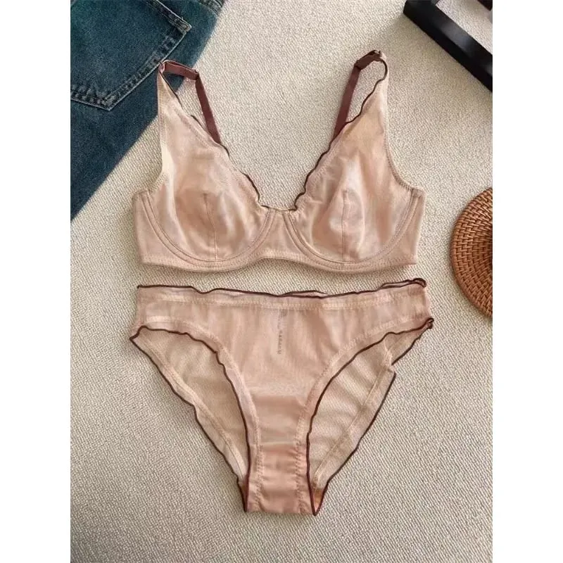 New Arrival Ladies Full Cup Bra Set Ultra Thin Minimizer Sexy Support Anti-Sagging Side Slim ABCD Everyday Comfort Lingerie Set