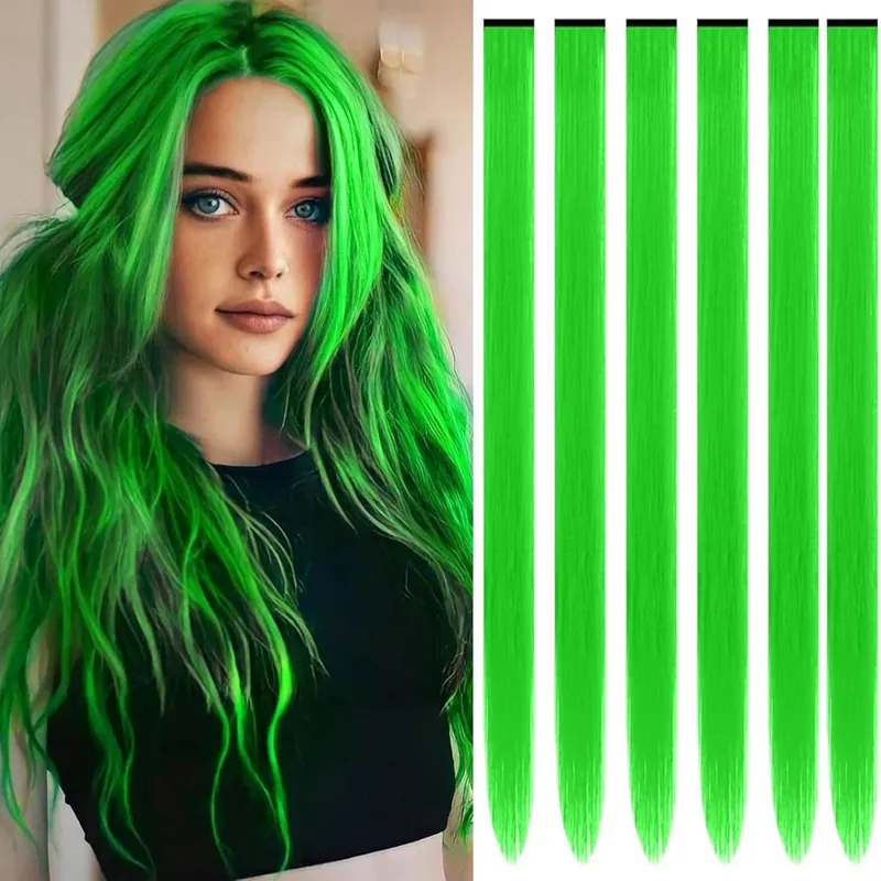 6 Pcs Clip Ins Hair Extensions 22 Inch Straight Colorful Clip In Hair Extensions Rainbow Party Highlights Synthetic Hairpiece