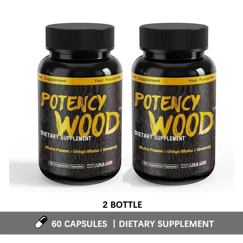 Potency Wood Herbal Supplements with Ginseng Ashwagandha 60 Capsules Adaptogen Energy Stamina Immune Antioxidants Gut Health