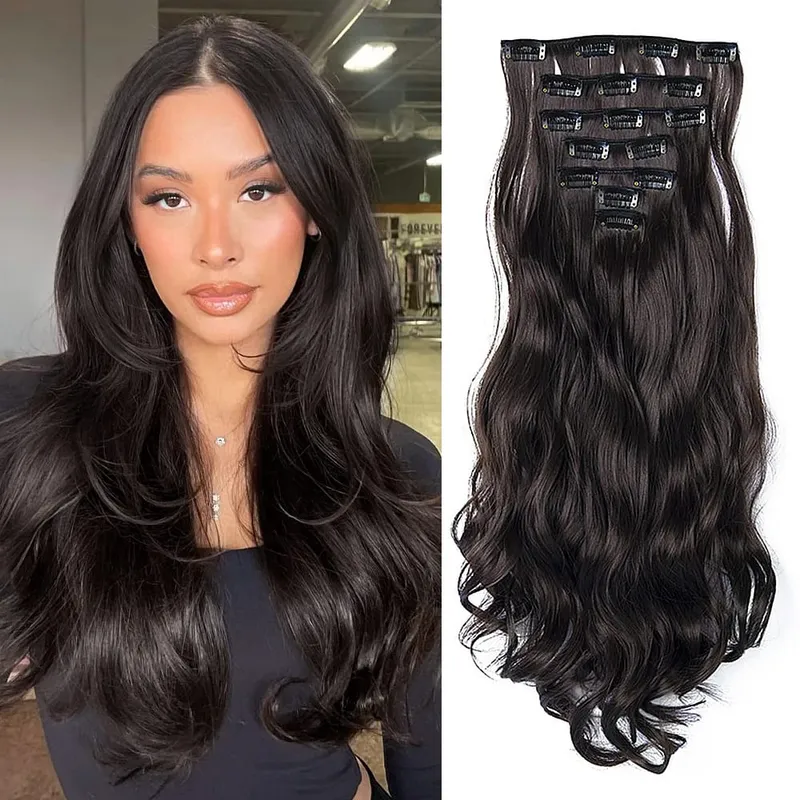 Synthetic Clip in Hair Extensions Purple hairpieces 7pcs/set 22inch Thick Hair for Women Girls Daily Party Cosplay