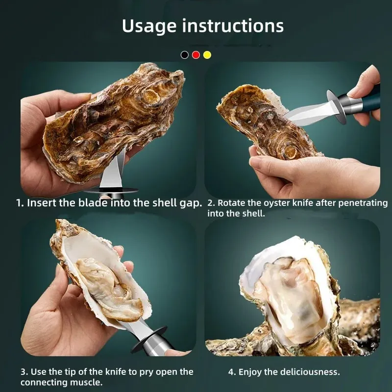 Stainless Steel Seafood Scallop Pry Knife with Handle Oyster Knives Sharp-edged Shucker Shell Seafood Opener Kitchen Tool