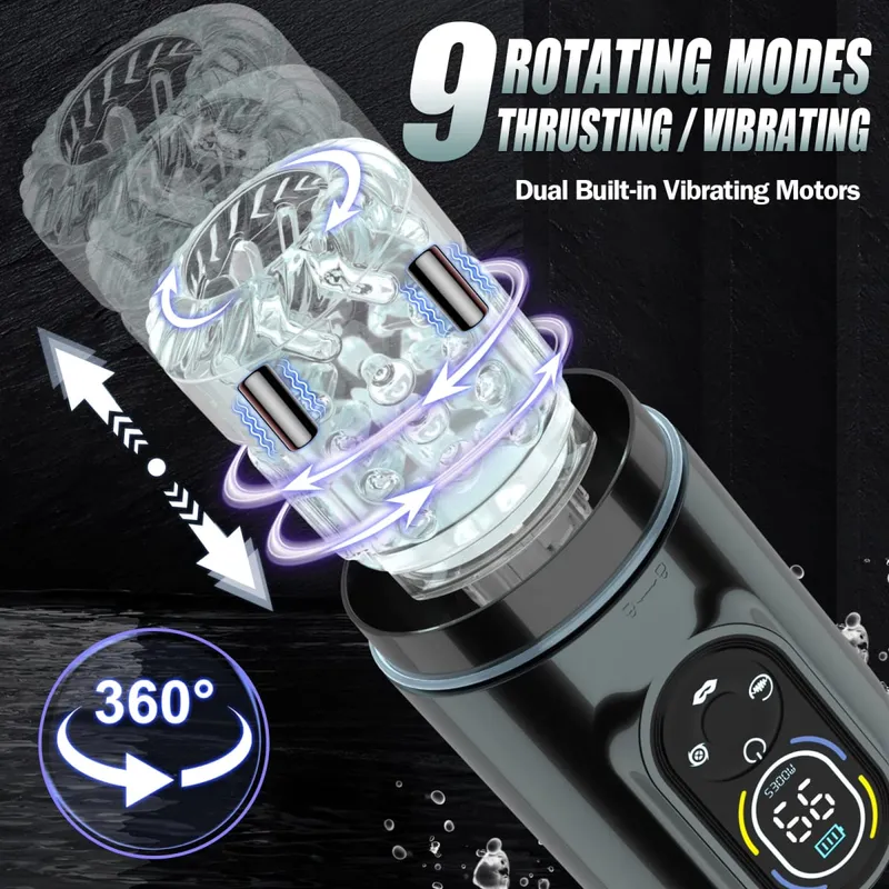 Automatic Male Masturbator 9 Vibrating Thrusting Rotation Sucking Licking Modes LED Display Penis Pump Sex Toys for Men