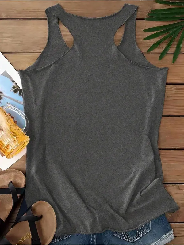 Ladies' Vintage Wing Motorcycle Letter Print I-Back Vest Casual Sleeveless Top