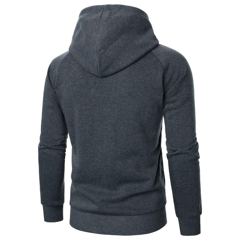 Autumn winter men's solid color hooded top Long sleeve side zipper design hoodie