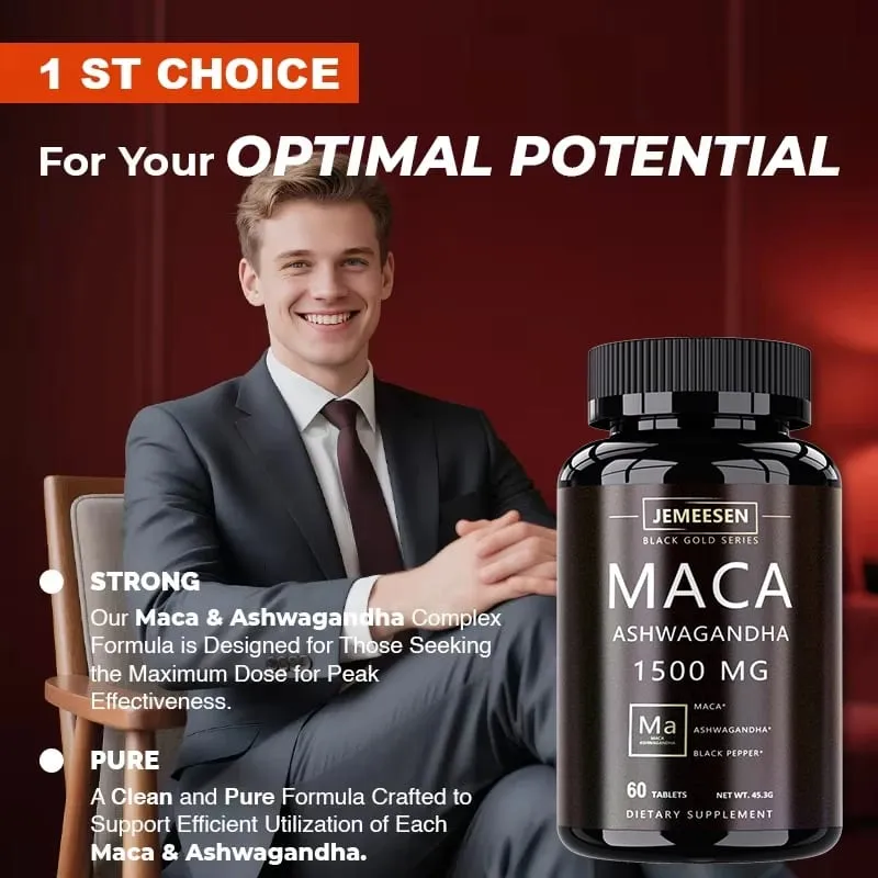 Organic Maca gyökérpor kapszula 1500 mg Maca gyökér kivonatot tartalmazó ashwagandha feketebors-kiegészítő férfiaknak