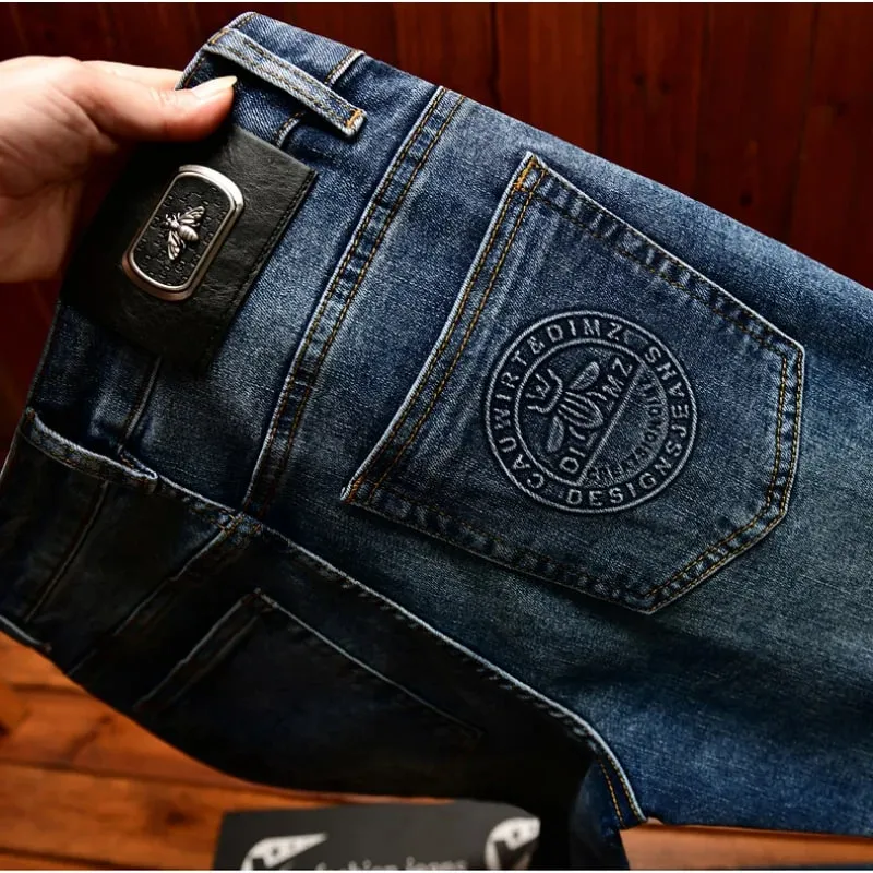 Light luxury jeans men's slim fit small straight tube trendy and fashionable stretch denim simple autumn pants