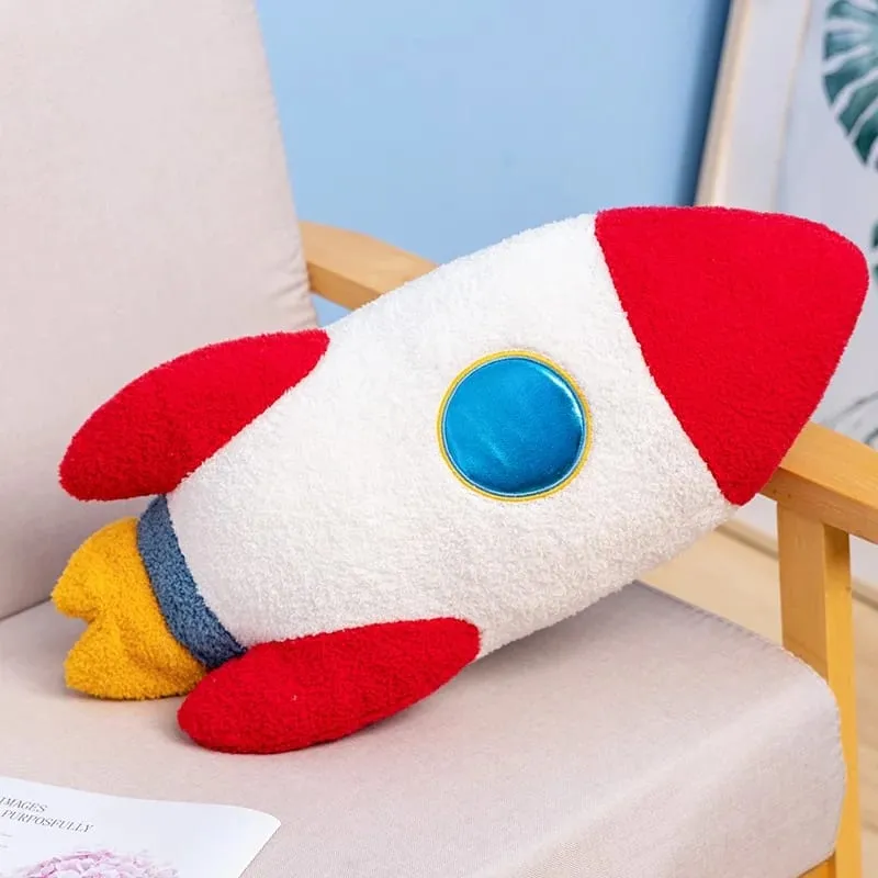 Hot Plush Rocket Astronaut Toy Stuffed Spaceship Throw Pillow Home Decor Birthday Gift Space Discovery Educational For Kids