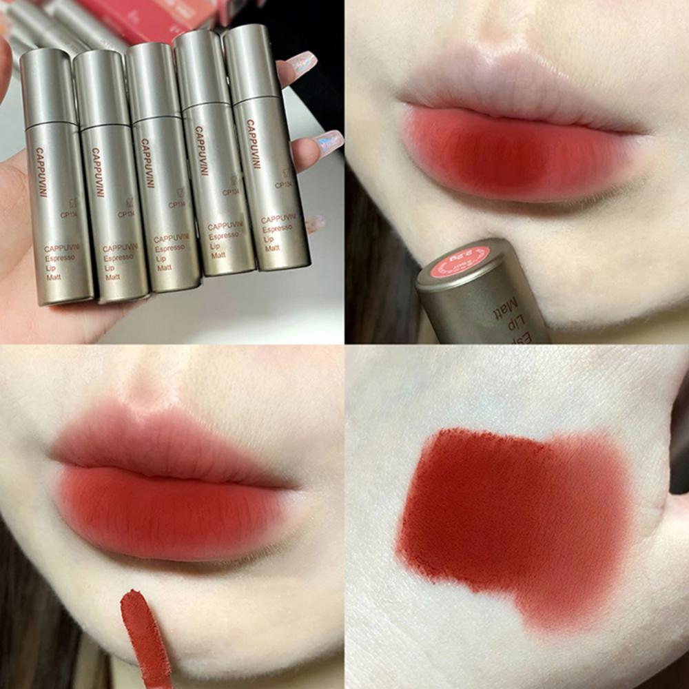 Cappuvini Espresso Matte Lipstick Velvet Lip Glaze Waterproof Long-lasting Texture Smooth Glossy Makeup Setting Lip Color