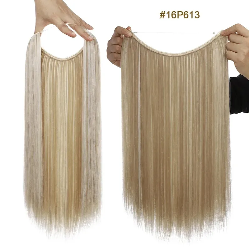 Syntetické Bez klipů Přírodní Prodlužování vlasů Ombre Černá Blond Jednodílný Dlouhý Rovný Neviditelný Drát Umělý Umělý Vlas