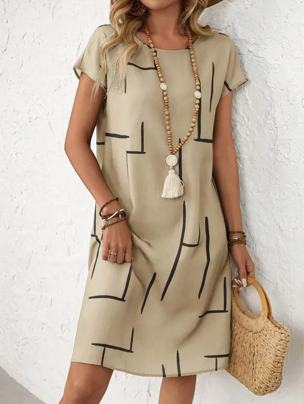 Women's Summer Casual Allover Simple Print O Neck Short Sleeve Dress Shirt Dresses For Women Y2k Ladies Clothes Woman Clothing