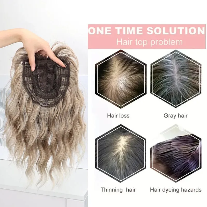 14Inch Synthetic Short Wave Curly Topper Hair Extension Invisible Coverage & Built-in Bangs for Women Daily Use Easy to Wear